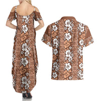 Hawaii Vintage Brown Hibiscus Tapa Pattern Couples Matching Summer Maxi Dress and Hawaiian Shirt LT05 - Polynesian Pride