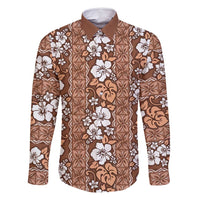 Hawaii Vintage Brown Hibiscus Tapa Pattern Family Matching Off Shoulder Maxi Dress and Hawaiian Shirt