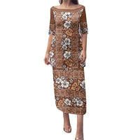 Hawaii Vintage Brown Hibiscus Tapa Pattern Family Matching Puletasi and Hawaiian Shirt LT05 Mom's Dress Brown - Polynesian Pride