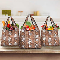 Hawaii Vintage Brown Hibiscus Tapa Pattern Grocery Bag LT05 3-pack One Size Brown - Polynesian Pride