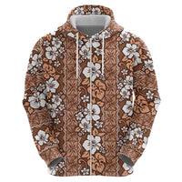 Hawaii Vintage Brown Hibiscus Tapa Pattern Hoodie