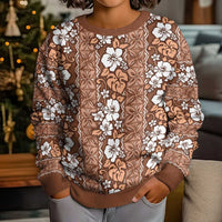 Hawaii Vintage Brown Hibiscus Tapa Pattern Kid Ugly Christmas Sweater