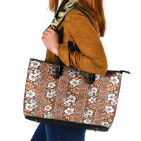 Hawaii Vintage Brown Hibiscus Tapa Pattern Leather Tote Bag LT05 Brown - Polynesian Pride