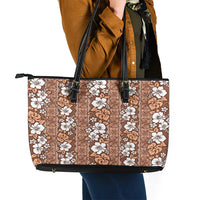 Hawaii Vintage Brown Hibiscus Tapa Pattern Leather Tote Bag LT05 - Polynesian Pride