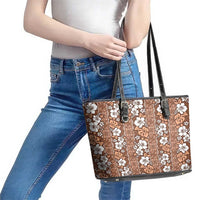 Hawaii Vintage Brown Hibiscus Tapa Pattern Leather Tote Bag LT05 - Polynesian Pride