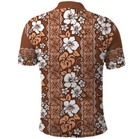 Hawaii Vintage Brown Hibiscus Tapa Pattern Polo Shirt