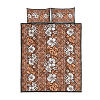 Hawaii Vintage Brown Hibiscus Tapa Pattern Quilt Bed Set