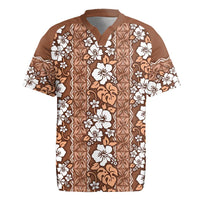 Hawaii Vintage Brown Hibiscus Tapa Pattern Rugby Jersey LT05 Brown - Polynesian Pride
