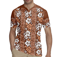 Hawaii Vintage Brown Hibiscus Tapa Pattern Rugby Jersey LT05 - Polynesian Pride