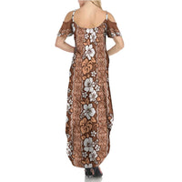 Hawaii Vintage Brown Hibiscus Tapa Pattern Summer Maxi Dress LT05 - Polynesian Pride