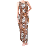 Hawaii Vintage Brown Hibiscus Tapa Pattern Tank Maxi Dress LT05 Women Brown - Polynesian Pride