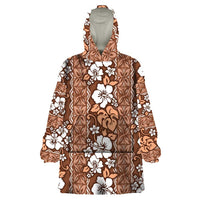 Hawaii Vintage Brown Hibiscus Tapa Pattern Wearable Blanket Hoodie LT05 One Size Brown - Polynesian Pride