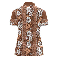 Hawaii Vintage Brown Hibiscus Tapa Pattern Women Polo Shirt