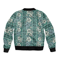 Hawaii Vintage Green Hibiscus Tapa Pattern Bomber Jacket