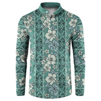 Hawaii Vintage Green Hibiscus Tapa Pattern Button Sweatshirt LT05 Green - Polynesian Pride