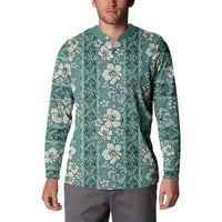 Hawaii Vintage Green Hibiscus Tapa Pattern Button Sweatshirt LT05 - Polynesian Pride