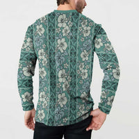 Hawaii Vintage Green Hibiscus Tapa Pattern Button Sweatshirt LT05 - Polynesian Pride