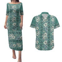 Hawaii Vintage Green Hibiscus Tapa Pattern Couples Matching Puletasi and Hawaiian Shirt LT05 Green - Polynesian Pride