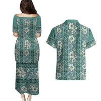 Hawaii Vintage Green Hibiscus Tapa Pattern Couples Matching Puletasi and Hawaiian Shirt LT05 - Polynesian Pride