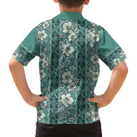 Hawaii Vintage Green Hibiscus Tapa Pattern Family Matching Off Shoulder Short Dress and Hawaiian Shirt LT05 - Polynesian Pride