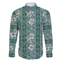 Hawaii Vintage Green Hibiscus Tapa Pattern Family Matching Puletasi and Hawaiian Shirt LT05 Dad's Shirt - Long Sleeve Green - Polynesian Pride