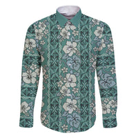 Hawaii Vintage Green Hibiscus Tapa Pattern Family Matching Short Sleeve Bodycon Dress and Hawaiian Shirt