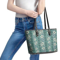 Hawaii Vintage Green Hibiscus Tapa Pattern Leather Tote Bag LT05 - Polynesian Pride