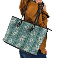 Hawaii Vintage Green Hibiscus Tapa Pattern Leather Tote Bag LT05 - Polynesian Pride