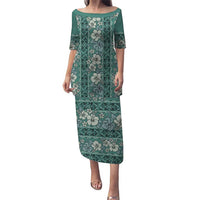 Hawaii Vintage Green Hibiscus Tapa Pattern Puletasi LT05 Long Dress Green - Polynesian Pride