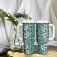 Hawaii Vintage Green Hibiscus Tapa Pattern Tumbler With Handle