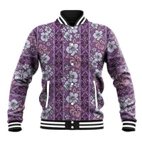 Hawaii Vintage Violet Hibiscus Tapa Pattern Baseball Jacket LT05 Unisex Violet - Polynesian Pride
