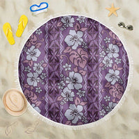 Hawaii Vintage Violet Hibiscus Tapa Pattern Beach Blanket LT05 One Size 150cm Violet - Polynesian Pride