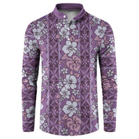 Hawaii Vintage Violet Hibiscus Tapa Pattern Button Sweatshirt LT05 Violet - Polynesian Pride