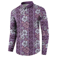 Hawaii Vintage Violet Hibiscus Tapa Pattern Button Sweatshirt LT05 - Polynesian Pride