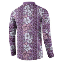 Hawaii Vintage Violet Hibiscus Tapa Pattern Button Sweatshirt LT05 - Polynesian Pride