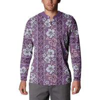 Hawaii Vintage Violet Hibiscus Tapa Pattern Button Sweatshirt LT05 - Polynesian Pride