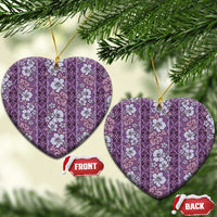 Hawaii Vintage Violet Hibiscus Tapa Pattern Ceramic Ornament LT05 Heart Violet - Polynesian Pride