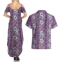 Hawaii Vintage Violet Hibiscus Tapa Pattern Couples Matching Summer Maxi Dress and Hawaiian Shirt LT05 - Polynesian Pride