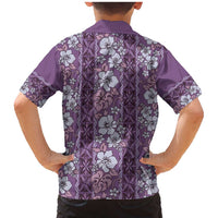 Hawaii Vintage Violet Hibiscus Tapa Pattern Family Matching Mermaid Dress and Hawaiian Shirt LT05 - Polynesian Pride