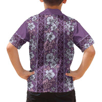 Hawaii Vintage Violet Hibiscus Tapa Pattern Family Matching Puletasi and Hawaiian Shirt LT05 - Polynesian Pride