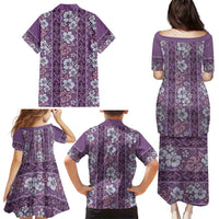 Hawaii Vintage Violet Hibiscus Tapa Pattern Family Matching Puletasi and Hawaiian Shirt LT05 - Polynesian Pride