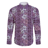 Hawaii Vintage Violet Hibiscus Tapa Pattern Family Matching Summer Maxi Dress and Hawaiian Shirt LT05 Dad's Shirt - Long Sleeve Violet - Polynesian Pride