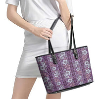 Hawaii Vintage Violet Hibiscus Tapa Pattern Leather Tote Bag LT05 - Polynesian Pride