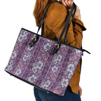 Hawaii Vintage Violet Hibiscus Tapa Pattern Leather Tote Bag LT05 - Polynesian Pride