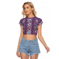 Hawaii Vintage Violet Hibiscus Tapa Pattern Raglan Cropped T Shirt LT05 Female Violet - Polynesian Pride