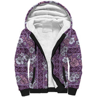 Hawaii Vintage Violet Hibiscus Tapa Pattern Sherpa Hoodie LT05 Unisex Violet - Polynesian Pride