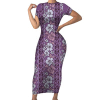 Hawaii Vintage Violet Hibiscus Tapa Pattern Short Sleeve Bodycon Dress LT05 Long Dress Violet - Polynesian Pride