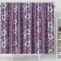 Hawaii Vintage Violet Hibiscus Tapa Pattern Shower Curtain