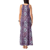 Hawaii Vintage Violet Hibiscus Tapa Pattern Tank Maxi Dress LT05 - Polynesian Pride