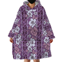 Hawaii Vintage Violet Hibiscus Tapa Pattern Wearable Blanket Hoodie LT05 - Polynesian Pride